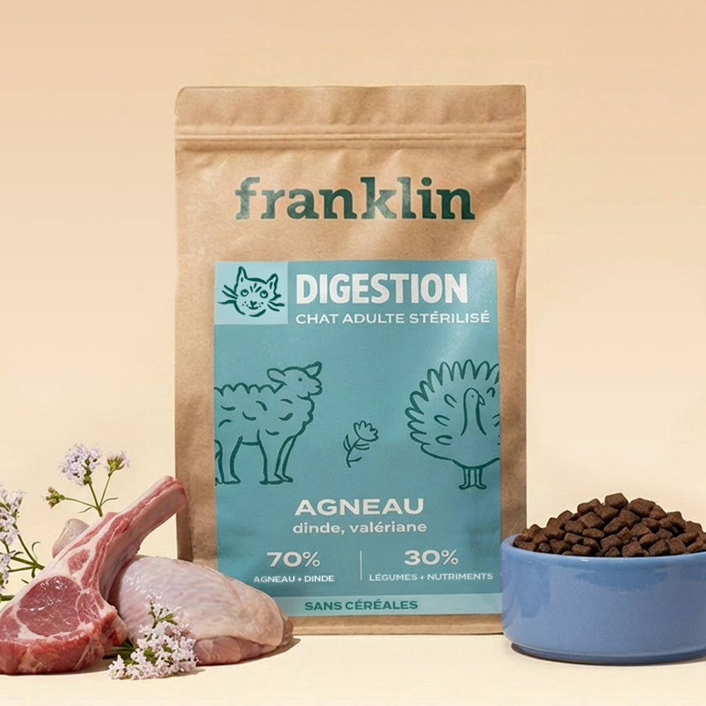 Croquettes chat adulte stérilisé digestion agneau valeriane