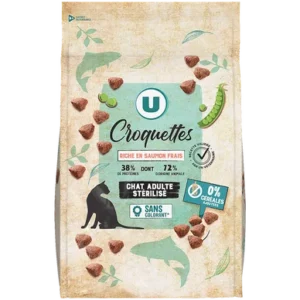 Produit U (Système U) - Croquettes sans céréales riche en saumon frais pour chat adulte stérilisé