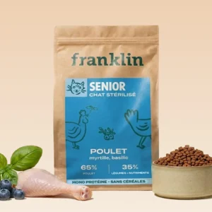Franklin - Croquettes chat senior – poulet, myrtille, basilic