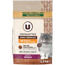 Produit U (Système U) - Croquettes sans céréales riches en poulet frais pour chat sénior